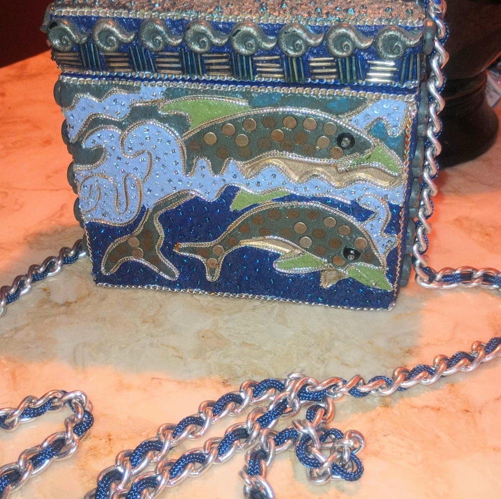 Mary Frances 90’s Dolphin Crossbody Beaded Resin Handmade Box Purse Shoulder Bag